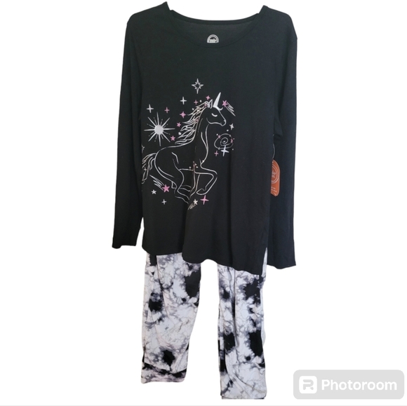 Wonder Nation Very Soft Black and White Unicorn Pajamas Size XL Girls - Picture 1 of 7